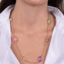 COLLANA IN METALLO CON PIETRE ROSA